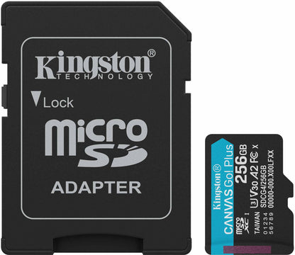 Kingston Canvas Go Plus microSDXC-minnekort for Android A2, 256 GB, Klasse 10 / UHS-1 U3, med adapter SDCG4/256GB