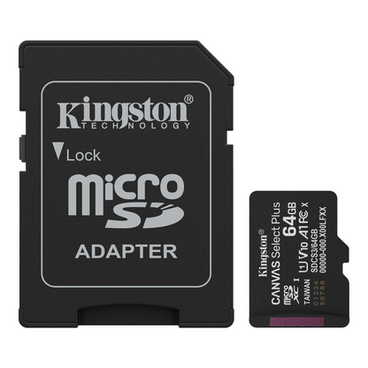 Minnekort microSDXC Kingston Canvas Select Plus Android A1, 64Gb, Klasse 10 / UHS-1 U1, Med Adapter SDCS3/64GB