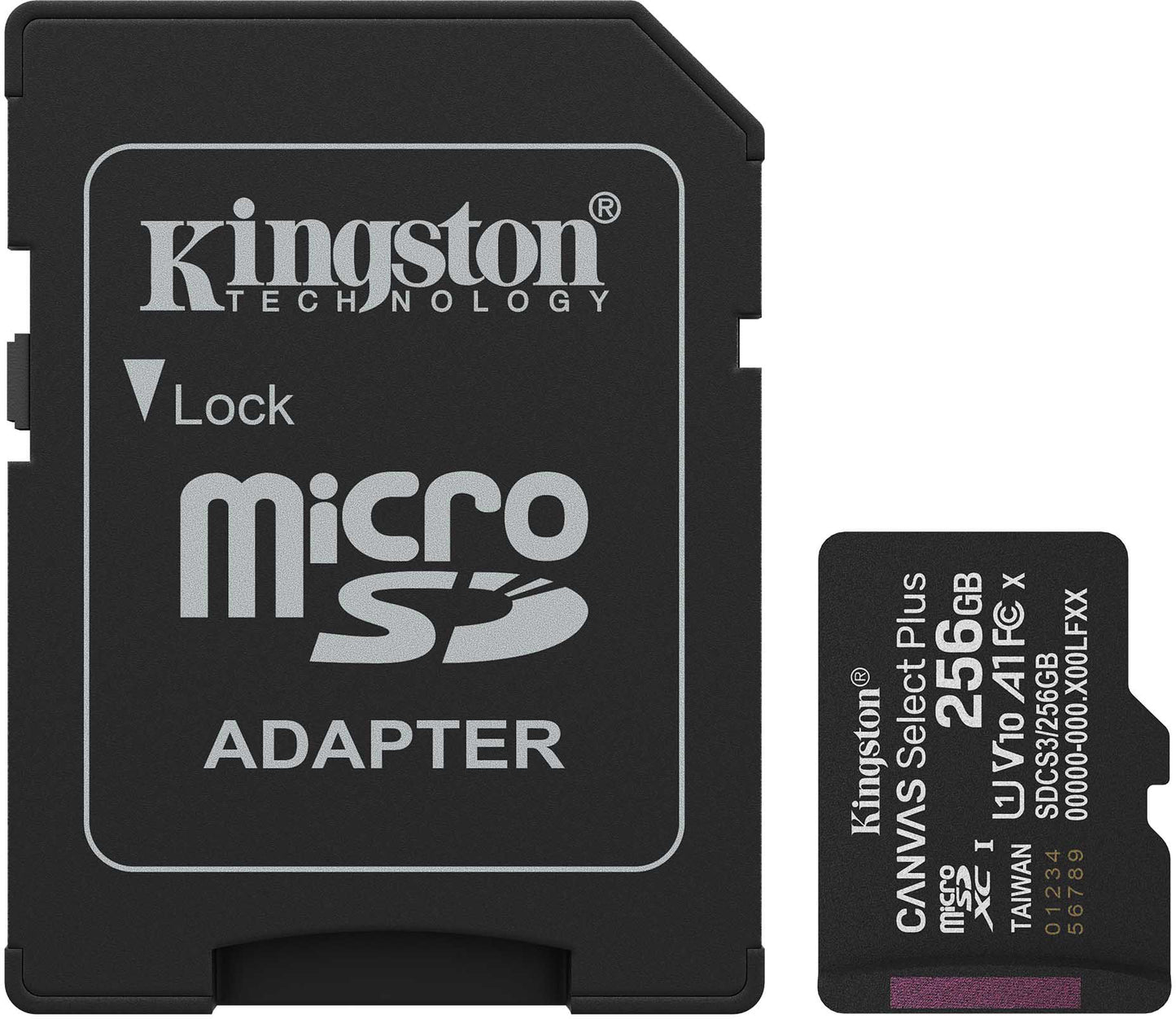 Minnekort microSDXC Kingston Canvas Select Plus Android A1, 256Gb, Klasse 10 / UHS-1 U1, Med Adapter SDCS3/256GB