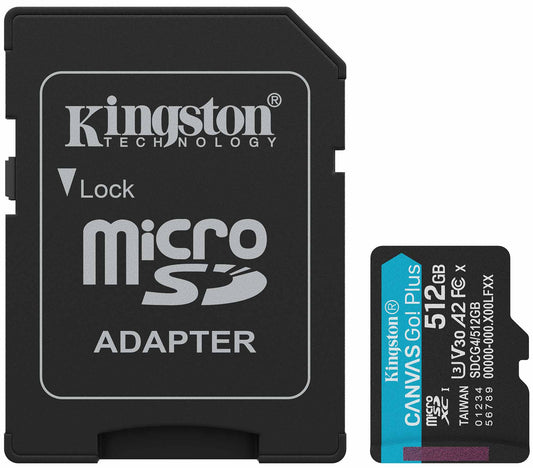 Minnekort microSDXC Kingston Canvas Go Plus Android A2, 512Gb, Klasse 10 / UHS-1 U3, Med Adapter SDCG4/512GB