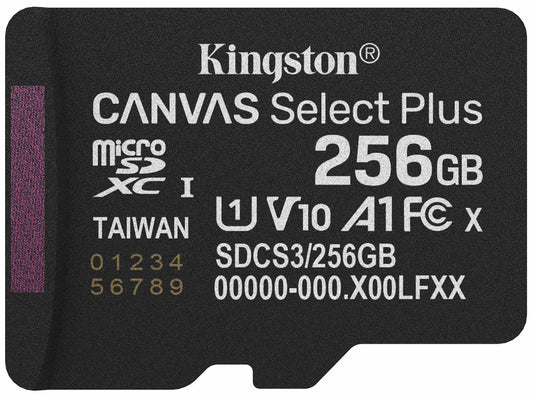 Kingston Canvas Select Plus Android A1 microSDXC-minnekort, 256GB, Klasse 10 / UHS-1 U1 SDCS3/256GBSP