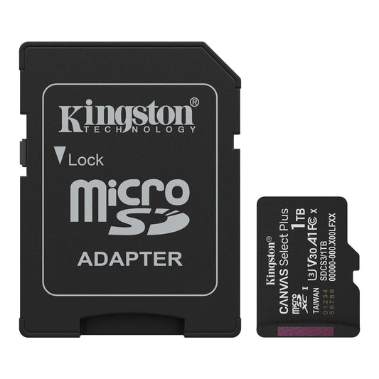 Minnekort microSDXC Kingston Canvas Select Plus Android A1, 1TB, Klasse 10 / UHS-1 U3, Med Adapter SDCS3/1TB