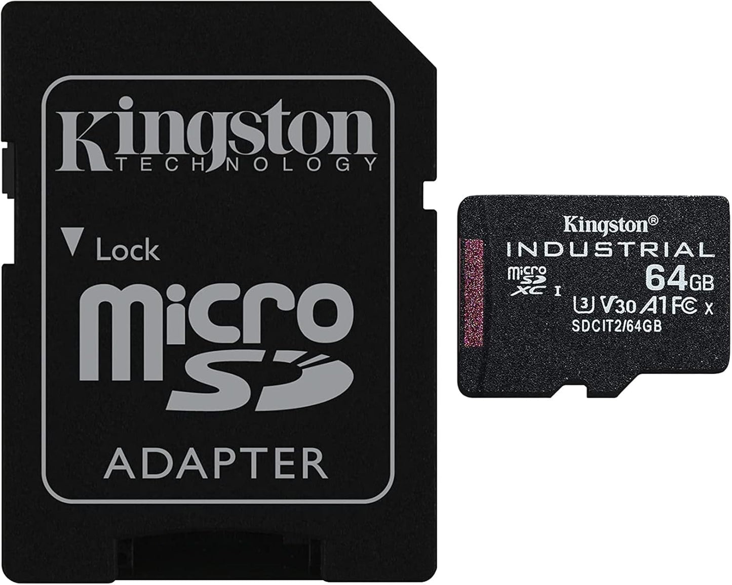 Minnekort microSDXC Kingston Industrial, 64GB, Klasse 10 / UHS-1 U3, Med Adapter SDCIT2/64GB