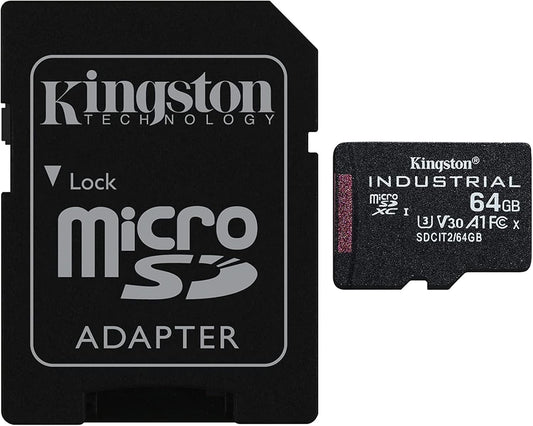 Minnekort microSDXC Kingston Industrial, 64GB, Klasse 10 / UHS-1 U3, Med Adapter SDCIT2/64GB