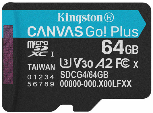 Kingston Canvas Go Plus Android A2 microSDXC Minnekort, 64Gb, Klasse 10 / UHS-1 U3 SDCG4/64GBSP