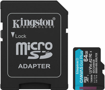 Kingston Canvas Go Plus Android A2 microSDXC minnekort, 64GB, Klasse 10 / UHS-1 U3, med adapter SDCG4/64GB