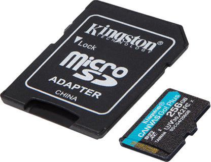 Kingston Canvas Go Plus microSDXC-minnekort for Android A2, 256 GB, Klasse 10 / UHS-1 U3, med adapter SDCG4/256GB
