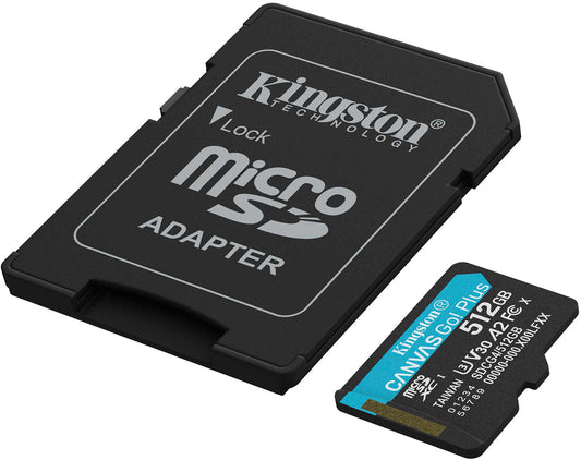 Minnekort microSDXC Kingston Canvas Go Plus Android A2, 512Gb, Klasse 10 / UHS-1 U3, Med Adapter SDCG4/512GB