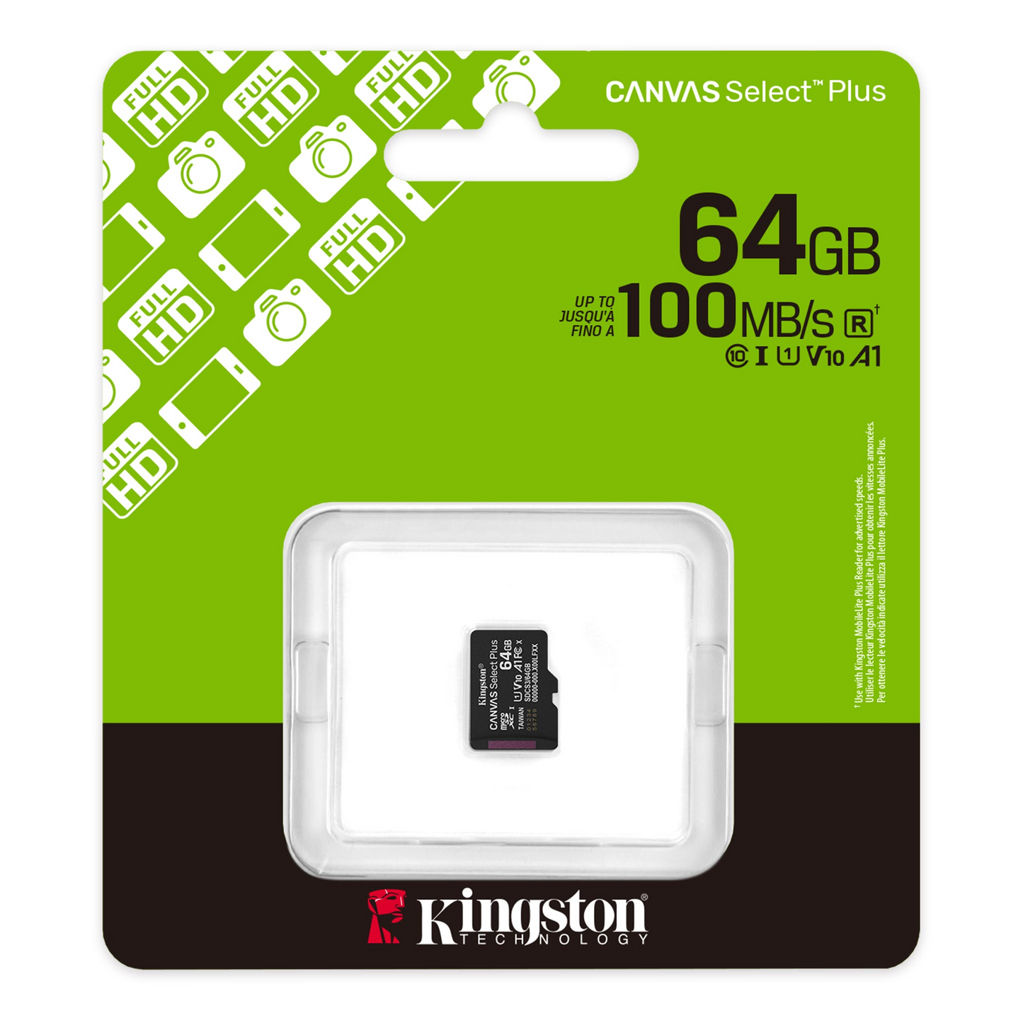 Kingston Canvas Select Plus Android A1 microSDXC minnekort, 64GB, Klasse 10 / UHS-1 U1 SDCS3/64GBSP