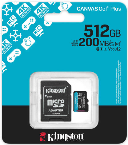Minnekort microSDXC Kingston Canvas Go Plus Android A2, 512Gb, Klasse 10 / UHS-1 U3, Med Adapter SDCG4/512GB