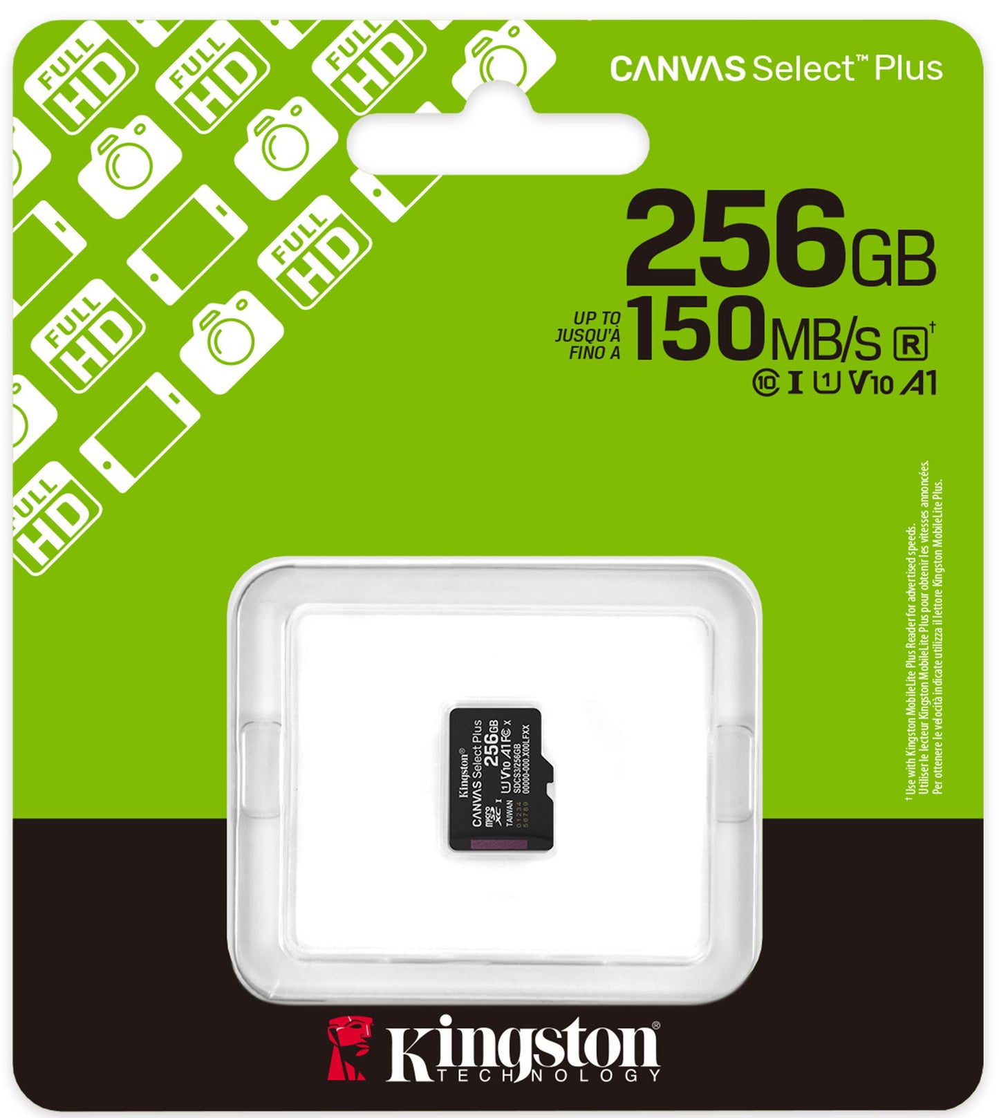Kingston Canvas Select Plus Android A1 microSDXC-minnekort, 256GB, Klasse 10 / UHS-1 U1 SDCS3/256GBSP
