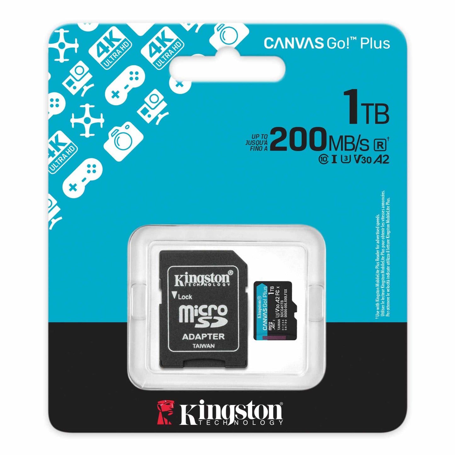 Minnekort microSDXC Kingston Canvas Go Plus Android A2, 1TB, Klasse 10 / UHS-1 U3, Med Adapter ‎SDCG4/1TB