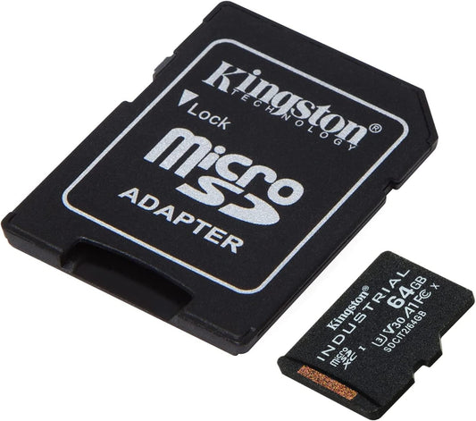 Minnekort microSDXC Kingston Industrial, 64GB, Klasse 10 / UHS-1 U3, Med Adapter SDCIT2/64GB