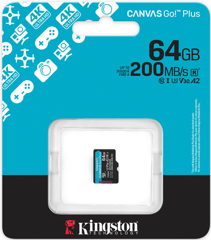 Kingston Canvas Go Plus Android A2 microSDXC Minnekort, 64Gb, Klasse 10 / UHS-1 U3 SDCG4/64GBSP