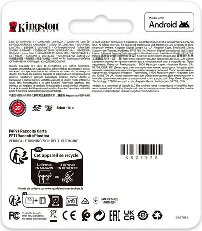 Minnekort microSDXC Kingston Canvas Go Plus Android A2, 128GB, Klasse 10 / UHS-1 U3, Med Adapter SDCG4/128GB