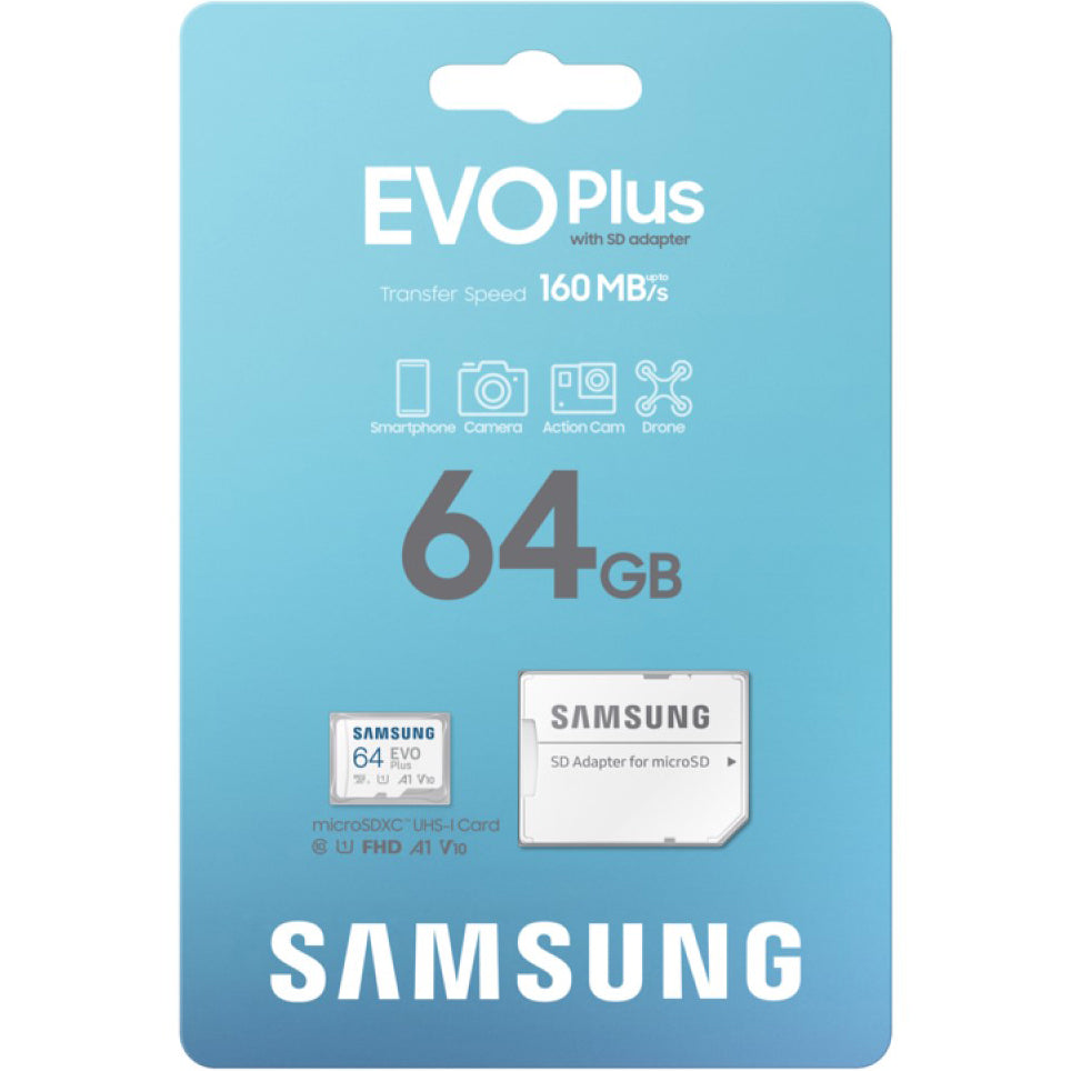 Minnekort microSDXC Samsung Evo Plus, 64Gb, Klasse 10 / UHS-1 U1, Med Adapter MB-MC64SA/EU