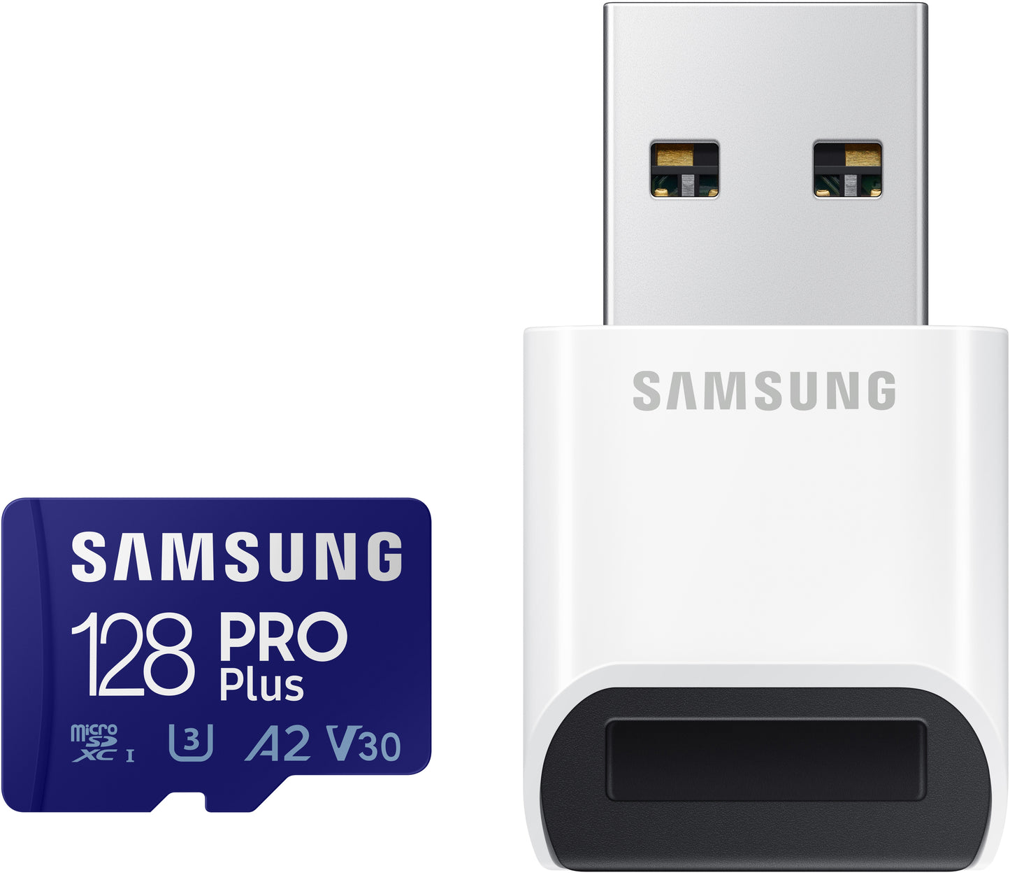Minnekort microSDXC Samsung PRO Plus, 128GB, Klasse 10 / UHS-1 U3, med kortleser og adapter MB-MD128KB/WW