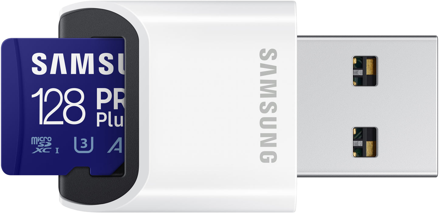 Minnekort microSDXC Samsung PRO Plus, 128GB, Klasse 10 / UHS-1 U3, med kortleser og adapter MB-MD128KB/WW