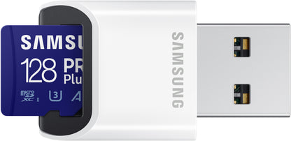 Minnekort microSDXC Samsung PRO Plus, 128GB, Klasse 10 / UHS-1 U3, med kortleser og adapter MB-MD128KB/WW