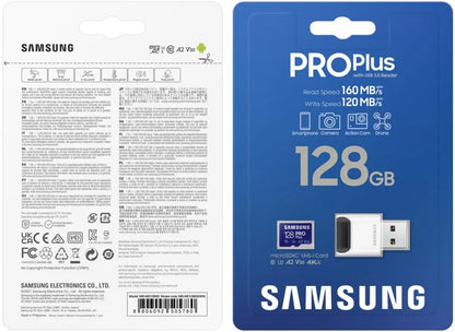 Minnekort microSDXC Samsung PRO Plus, 128GB, Klasse 10 / UHS-1 U3, med kortleser og adapter MB-MD128KB/WW