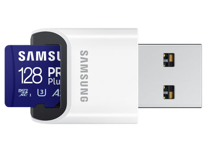 Minnekort microSDXC Samsung PRO Plus, 128GB, Klasse 10 / UHS-1 U3, med Kortleser MB-MD128SB/WW