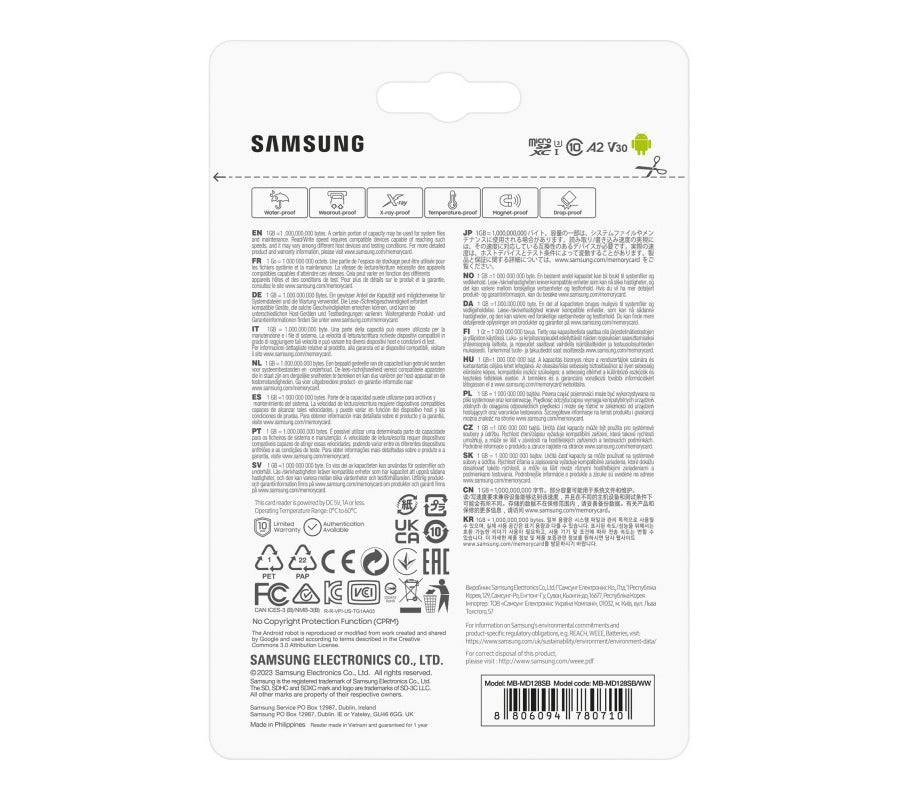 Minnekort microSDXC Samsung PRO Plus, 128GB, Klasse 10 / UHS-1 U3, med Kortleser MB-MD128SB/WW