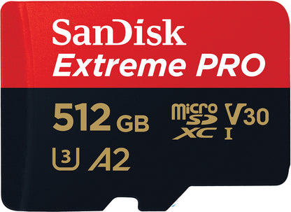 Minnekort microSDXC SanDisk Extreme Pro, 512Gb, Klasse 10 / UHS-1 U3, Med Adapter SDSQXCD-512G-GN6MA