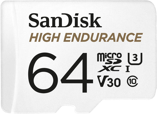 SanDisk High Endurance microSDXC-minnekort, 64GB, Klasse 10 / UHS-1 U3, med adapter SDSQQNR-064G-GN6IA