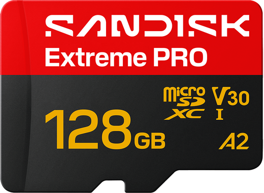 SanDisk Extreme Pro A2 microSDXC-minnekort, 128GB, Klasse 10 / UHS-1 U3, med adapter SDSQXCJ-128G-GS6MA