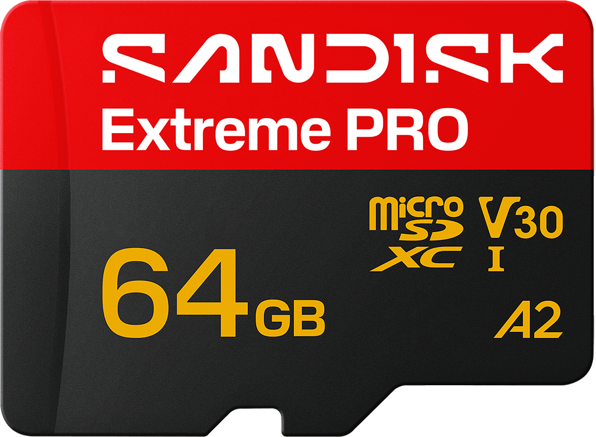 SanDisk Extreme Pro A2 microSDXC-minnekort, 64GB, Klasse 10 / UHS-1 U3, med adapter SDSQXCU-064G-GS6MA