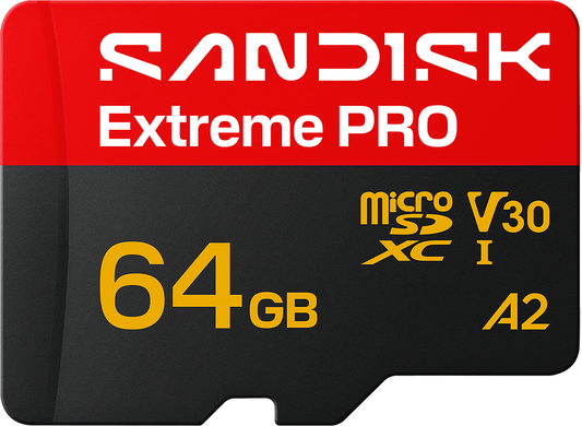 SanDisk Extreme Pro A2 microSDXC-minnekort, 64GB, Klasse 10 / UHS-1 U3, med adapter SDSQXCU-064G-GS6MA