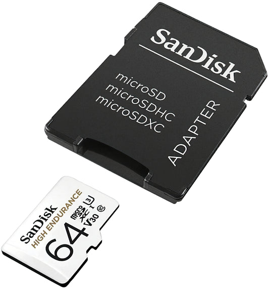 SanDisk High Endurance microSDXC-minnekort, 64GB, Klasse 10 / UHS-1 U3, med adapter SDSQQNR-064G-GN6IA