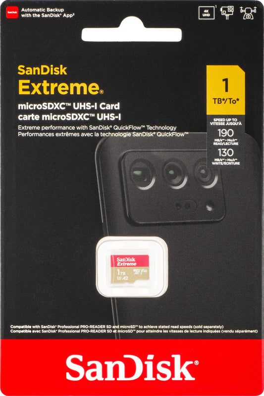 SanDisk Extreme microSDXC-minnekort, 1TB, Klasse 10 / UHS-1 U3 SDSQXAV-1T00-GN6MN