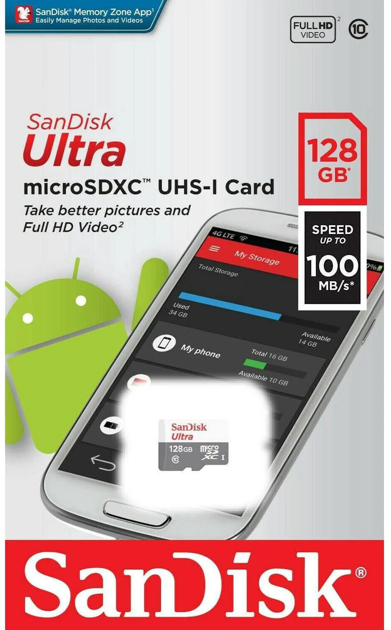 Minnekort microSDXC SanDisk Ultra, 128Gb, Klasse 10 SDSQUNR-128G-GN3MN