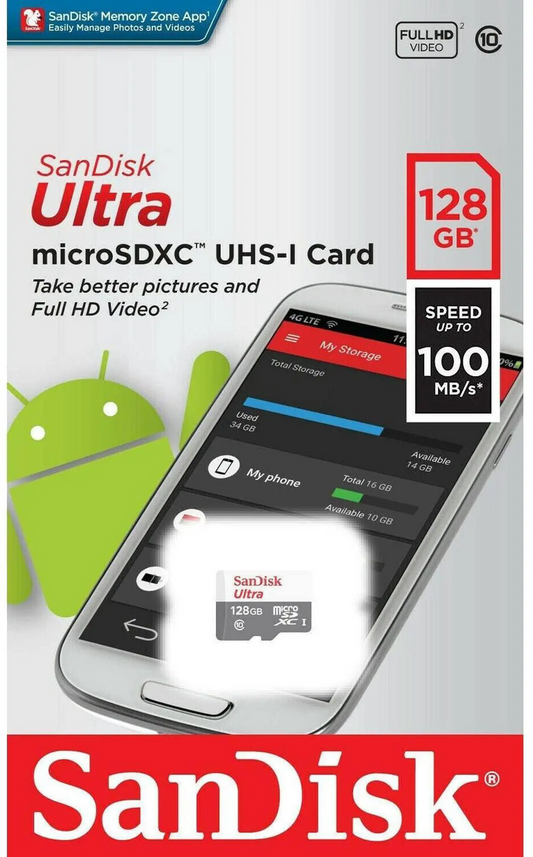 Minnekort microSDXC SanDisk Ultra, 128Gb, Klasse 10 SDSQUNR-128G-GN3MN
