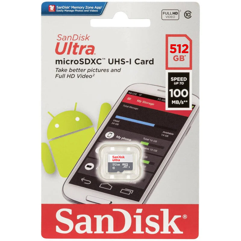Minnekort microSDXC SanDisk Ultra, 512Gb, Klasse 10 SDSQUNR-512G-GN3MN