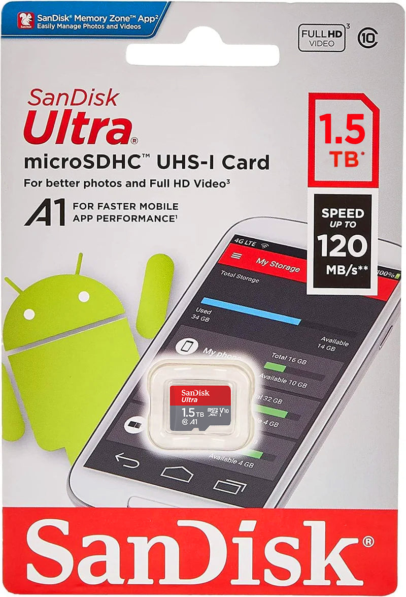 SanDisk Ultra Android A1 microSDXC minnekort, 1.5TB, Klasse 10 / UHS-1 U1 SDSQUAC-1T50-GN6MN