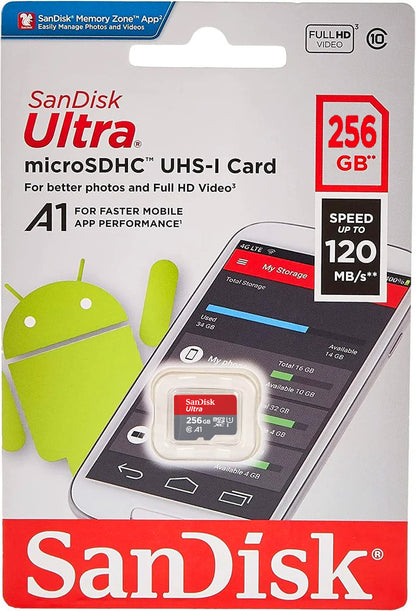 Minnekort microSDXC SanDisk Ultra Android A1, 256Gb, Klasse 10 / UHS-1 U1 SDSQUAC-256G-GN6MN