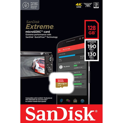 SanDisk Extreme microSDXC minnekort, 128 GB, klasse 10 / UHS-1 U3 SDSQXAA-128G-GN6MN 