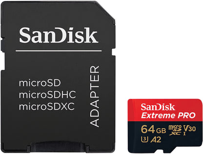 Minnekort microSDXC SanDisk Extreme Pro, 64Gb, Klasse 10 / UHS-1 U3, Med Adapter SDSQXCU-064G-GN6MA