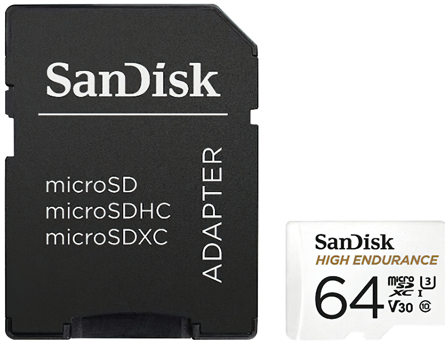 SanDisk High Endurance microSDXC-minnekort, 64GB, Klasse 10 / UHS-1 U3, med adapter SDSQQNR-064G-GN6IA