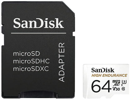 SanDisk High Endurance microSDXC-minnekort, 64GB, Klasse 10 / UHS-1 U3, med adapter SDSQQNR-064G-GN6IA