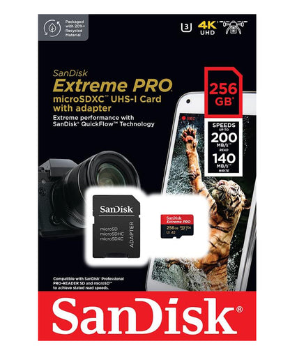 Minnekort microSDXC SanDisk Extreme Pro, 256Gb, Klasse 10 / UHS-1 U3, Med Adapter SDSQXCD-256G-GN6MA