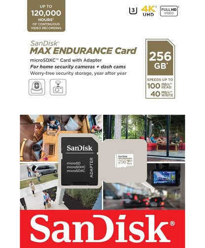 Minnekort microSDXC SanDisk MAX Endurance, 256Gb, Klasse 10 / UHS-1 U3, Med Adapter SDSQQVR-256G-GN6IA