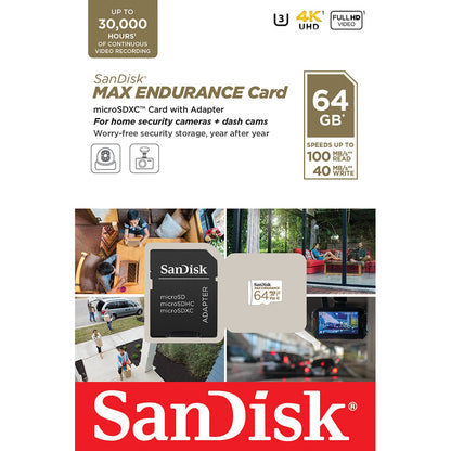 Minnekort microSDXC SanDisk MAX Endurance, 64Gb, Klasse 10 / UHS-1 U3, Med Adapter SDSQQVR-064G-GN6IA