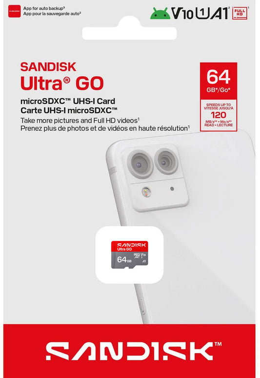 microSDXC SanDisk Ultra GO Android A1 minnekort, 64GB, Klasse 10 / UHS-1 U1 SDSQUGN-064G-GN6MN