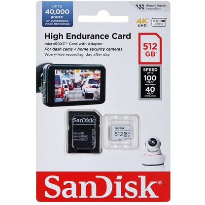 Minnekort microSDXC SanDisk High Endurance, 512Gb, Klasse 10 / UHS-1 U3, Med Adapter SDSQQNR-512G-GN6IA