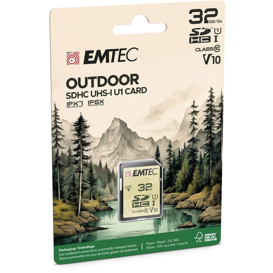 SDHC-minnekort Emtec Outdoor, 32GB, Klasse 10 / UHS-1 U1 ECMSD32GHCU1OR