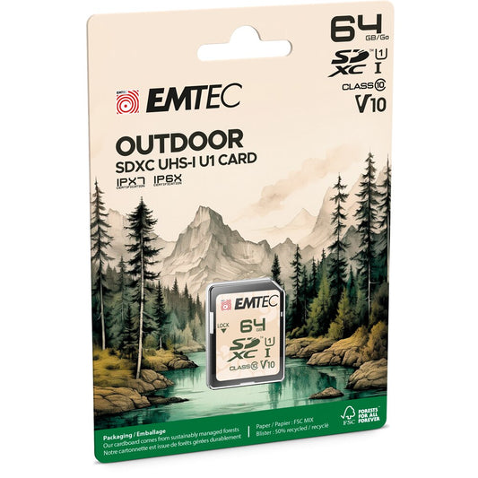 SDHC-minnekort Emtec Outdoor, 64Gb, Klasse 10 / UHS-1 U1 ECMSD64GXCU1OR