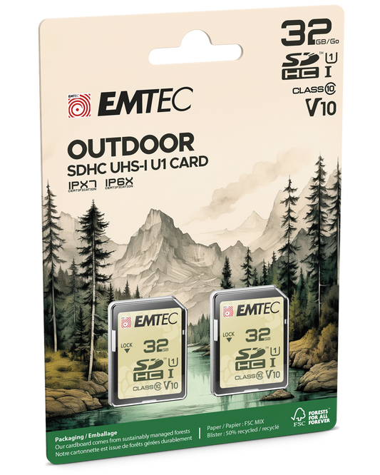SDHC-minnekort Emtec Rugged Outdoor, 32GB, Klasse 10 / UHS-1 U1, Sett med 2 stykker ECMSD32GHCU1ORP2